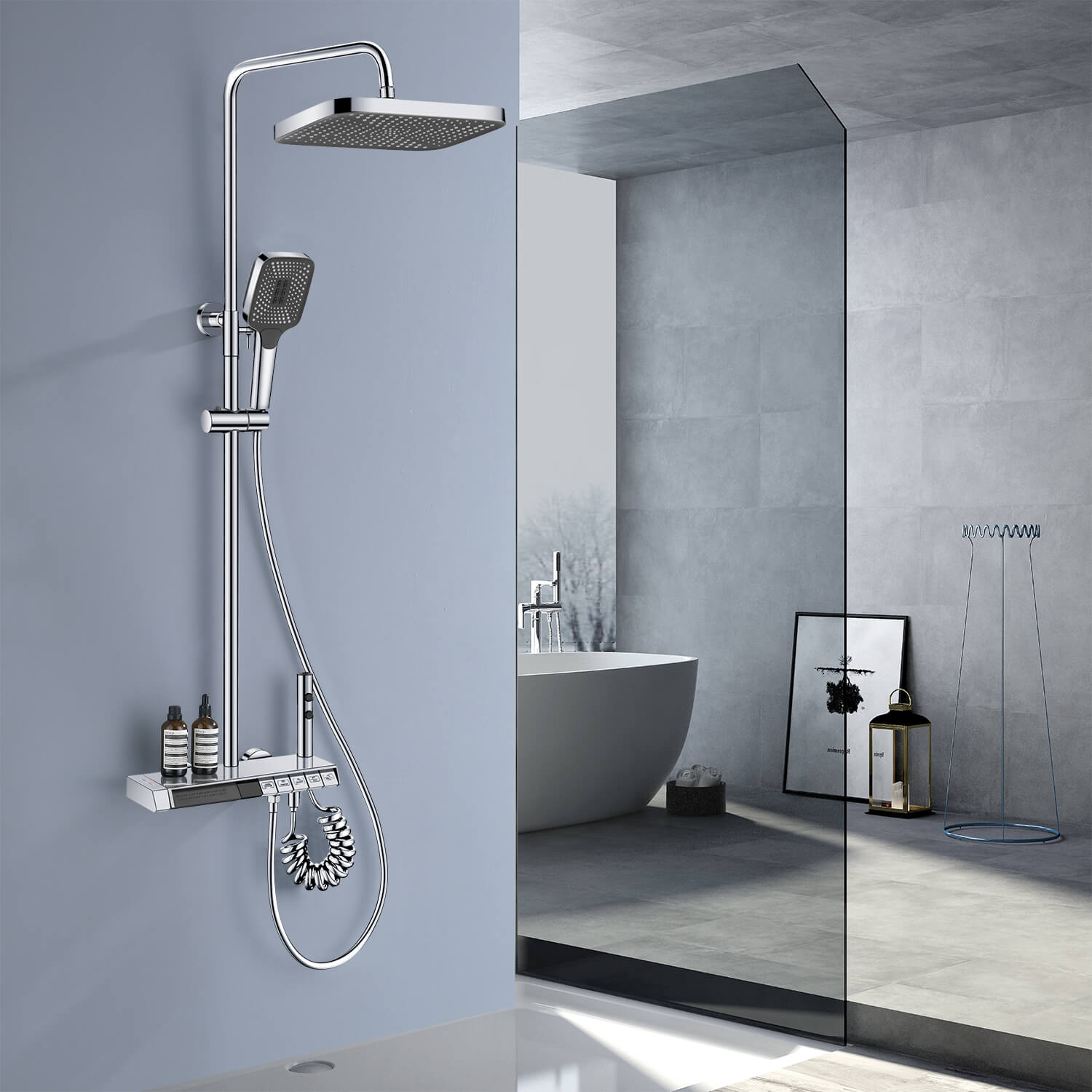 Lefton Thermostatic Shower System with 5 Water Modes and Temperature Display Screen - SST2206 - Shower Systems - Lefton Home