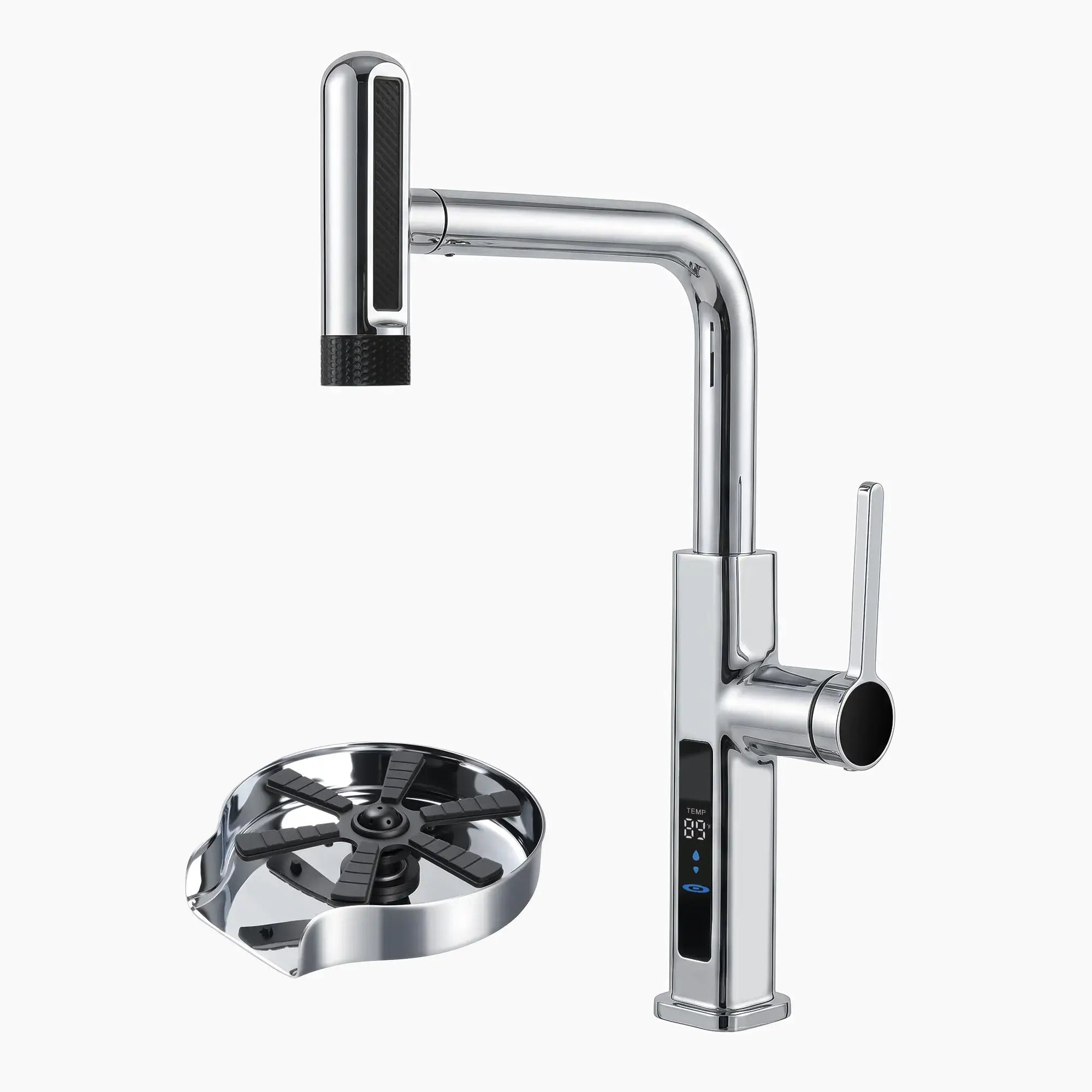 Lefton Touchless Waterfall Kitchen Faucet-KF2209-PRO with Countertop Glass Rinser-KFR2202-Lefton Home