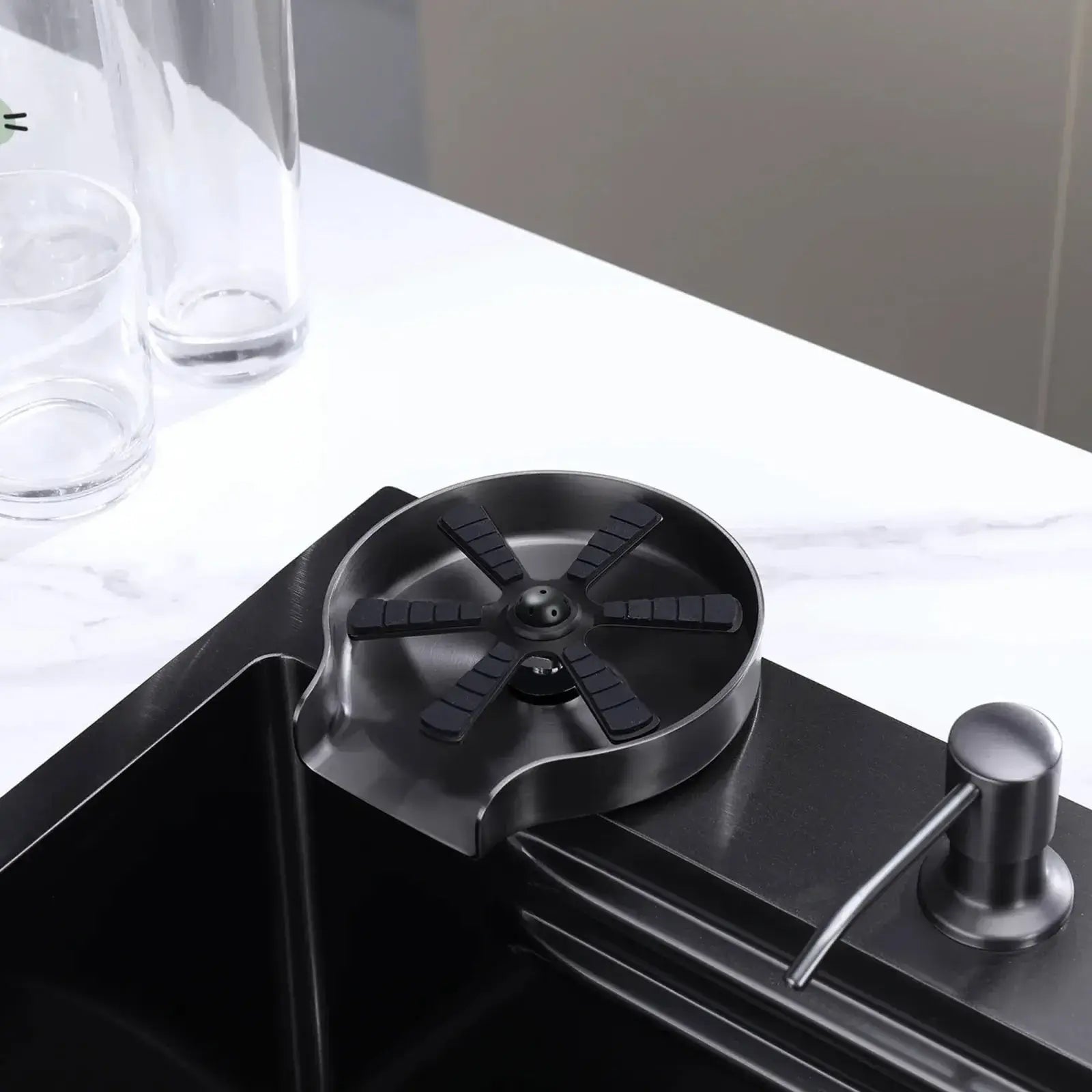 Lefton Touchless Waterfall Kitchen Faucet-KF2209-PRO with Countertop Glass Rinser-KFR2202-Lefton Home