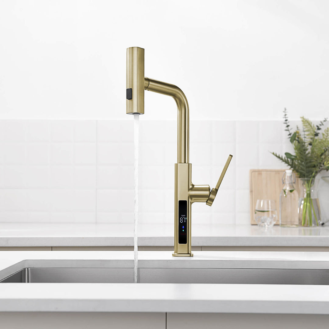 Smart Waterfall Kitchen Faucet with Temperature Display and Glass ...