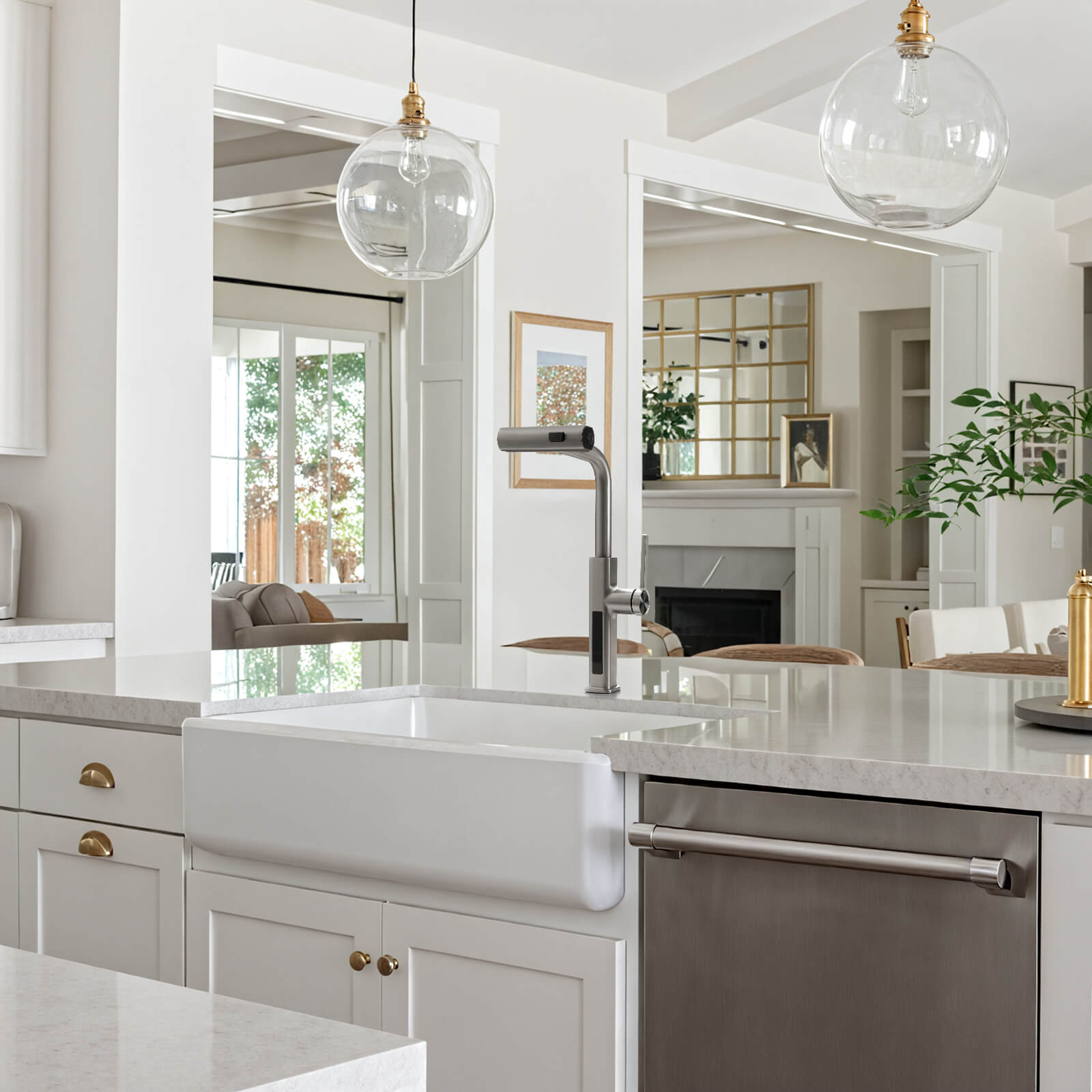 Recertified - Lefton Waterfall & Pull - Out Kitchen Faucet with Temperature Display - KF2209 - US - Kitchen Faucets - Lefton Home