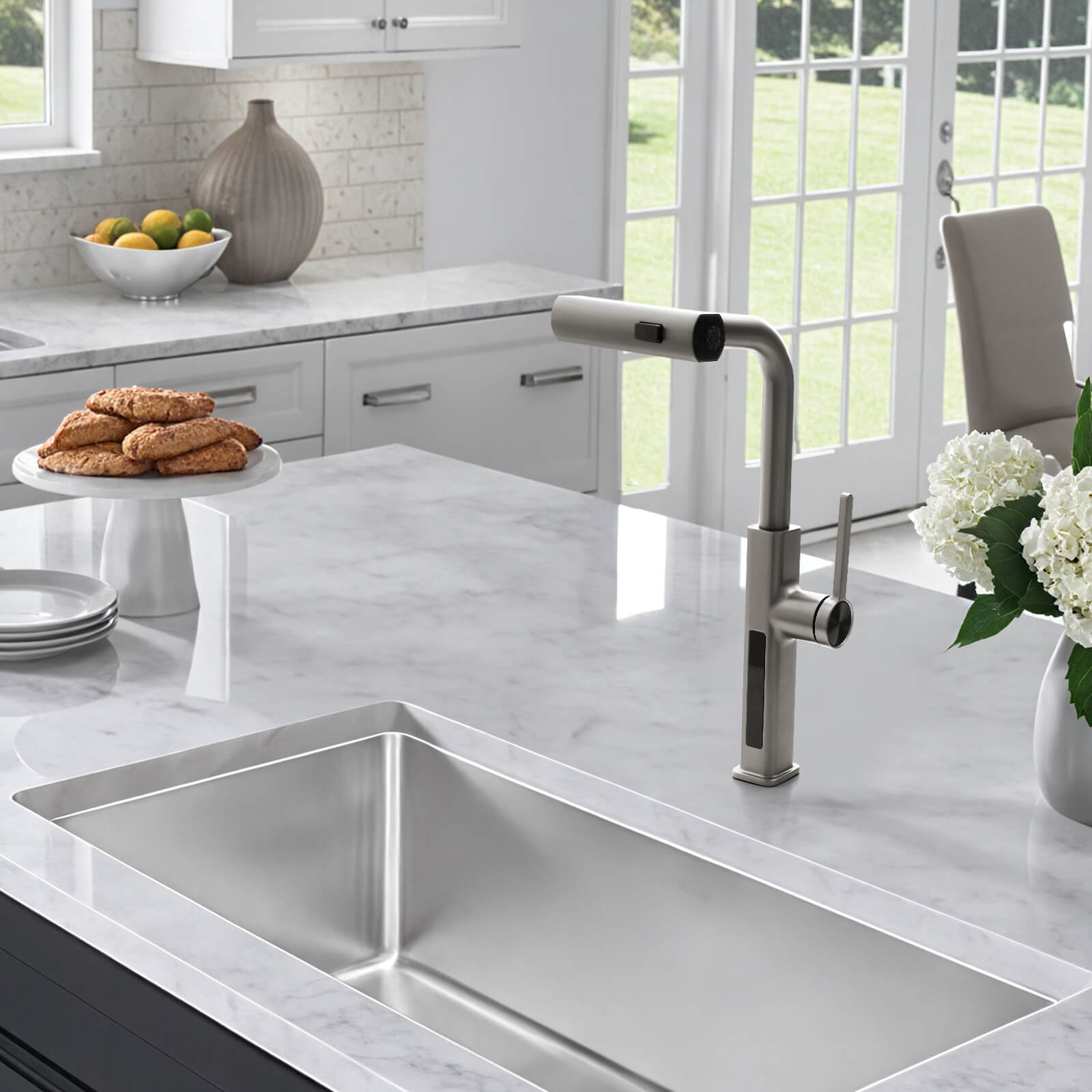 Recertified - Lefton Waterfall & Pull - Out Kitchen Faucet with Temperature Display - KF2209 - US - Kitchen Faucets - Lefton Home