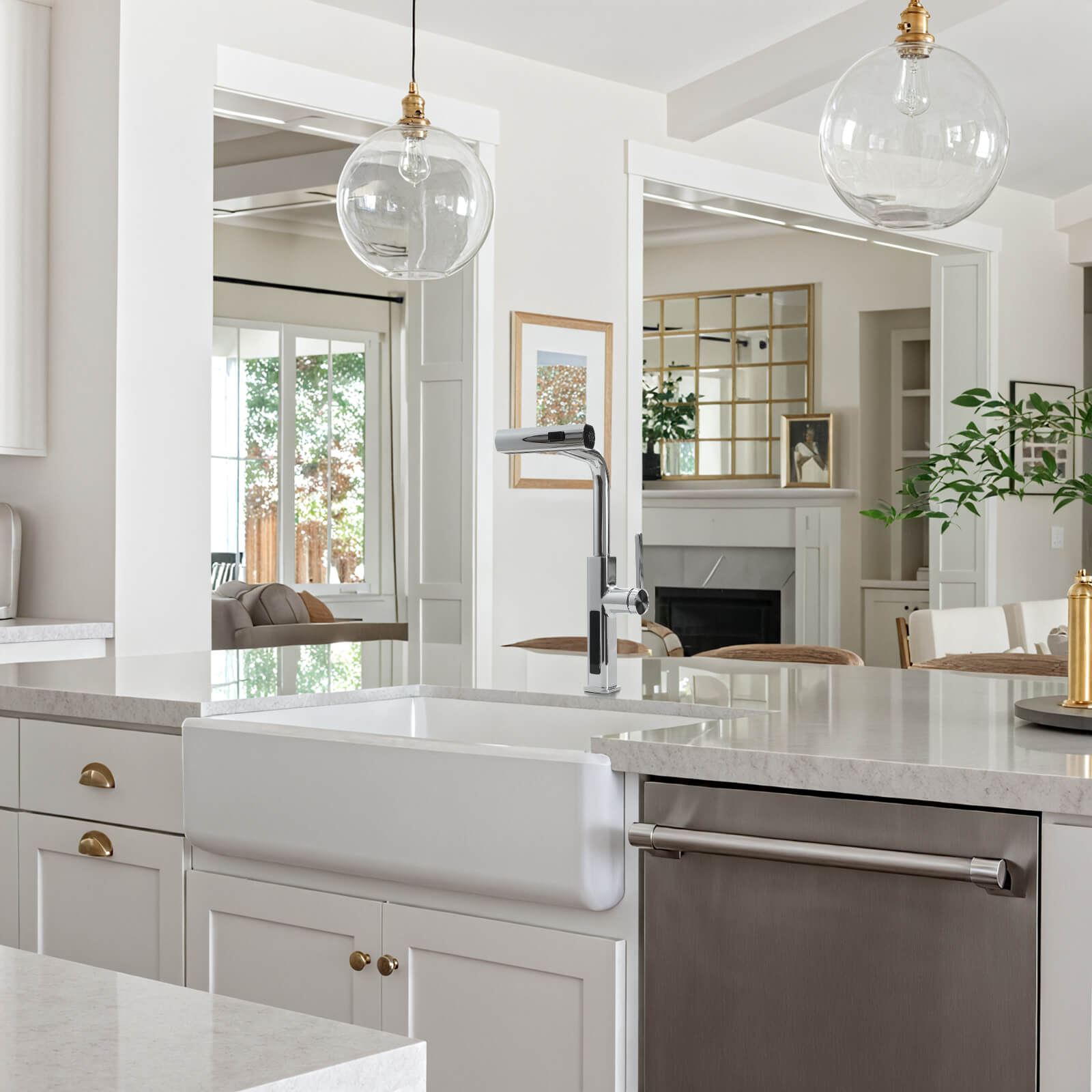 Recertified - Lefton Waterfall & Pull - Out Kitchen Faucet with Temperature Display - KF2209 - US - Kitchen Faucets - Lefton Home