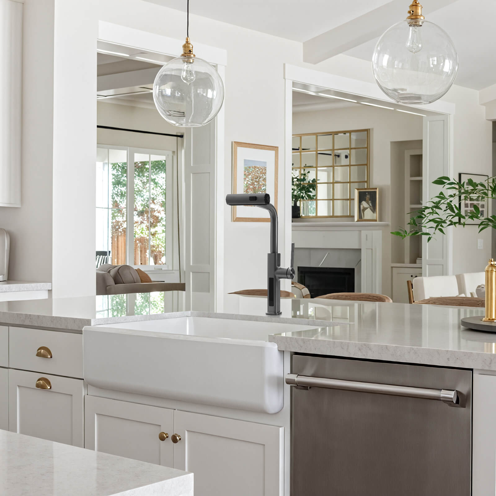 Recertified - Lefton Waterfall & Pull - Out Kitchen Faucet with Temperature Display - KF2209 - US - Kitchen Faucets - Lefton Home