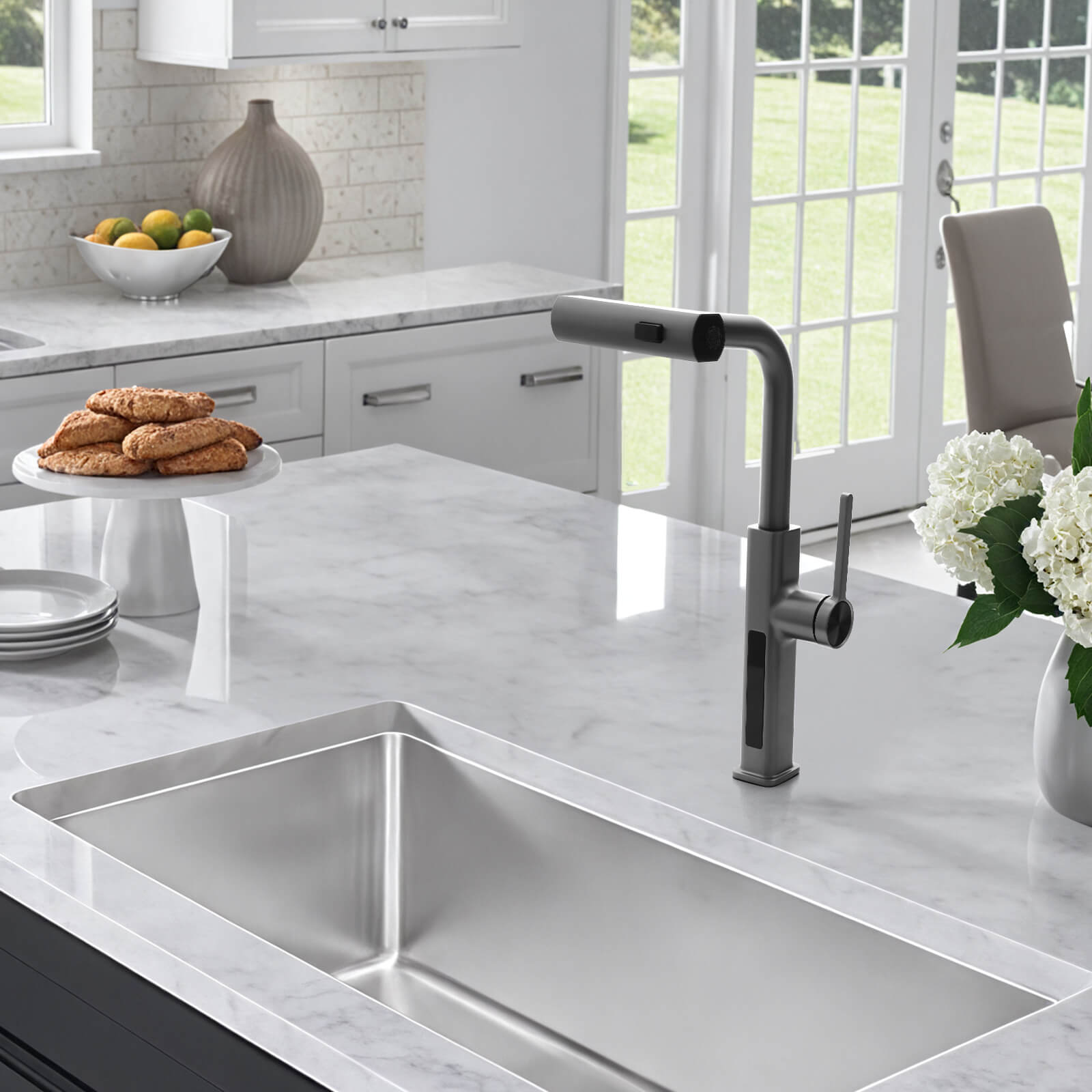 Recertified - Lefton Waterfall & Pull - Out Kitchen Faucet with Temperature Display - KF2209 - US - Kitchen Faucets - Lefton Home