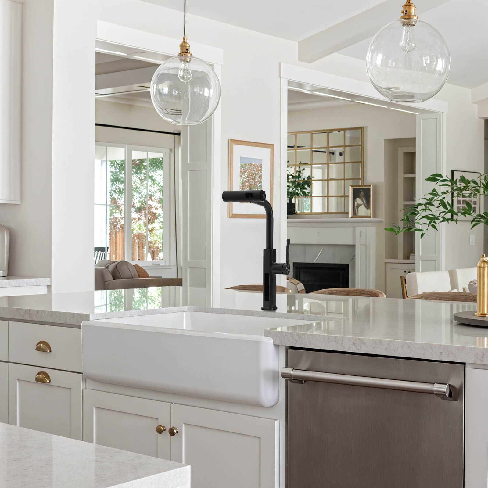 Recertified - Lefton Waterfall & Pull - Out Kitchen Faucet with Temperature Display - KF2209 - US - Kitchen Faucets - Lefton Home