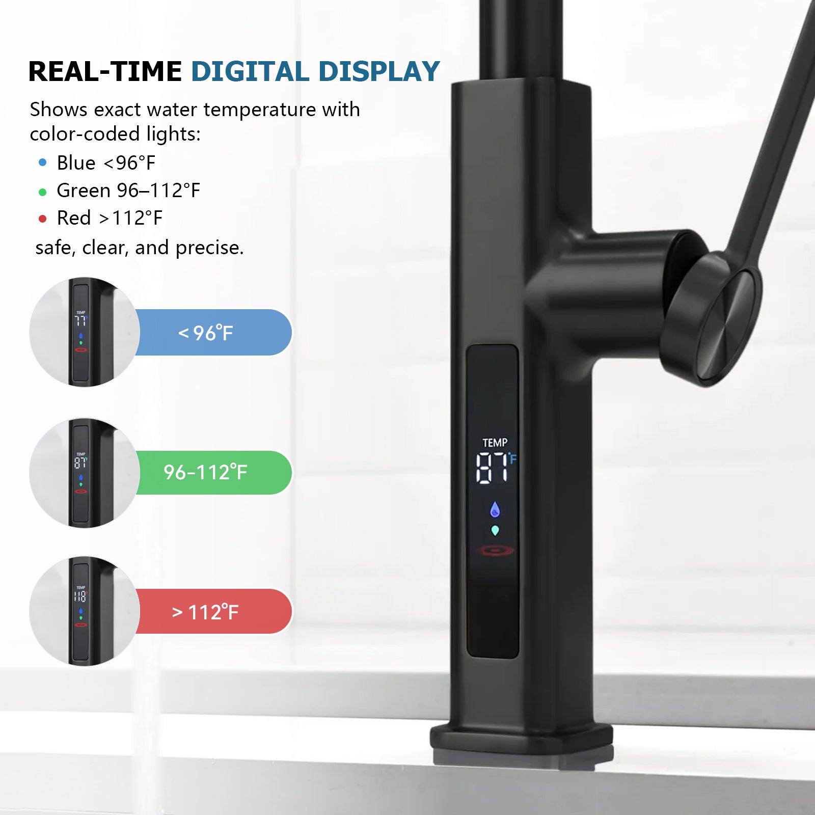 Lefton Waterfall & Pull - Out Kitchen Faucet with Temperature Display - KF2209 - Kitchen Faucets - Lefton Home