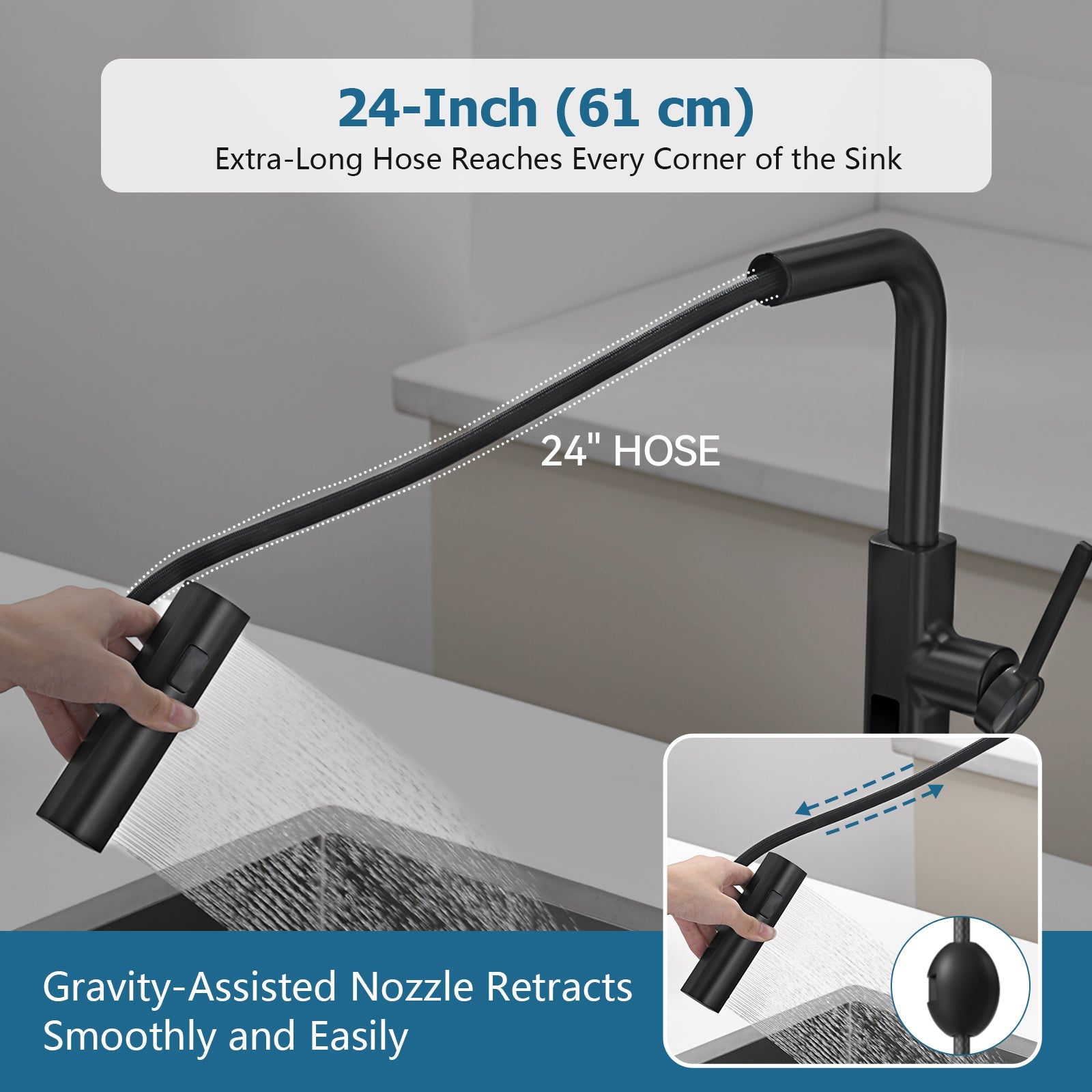Lefton Waterfall & Pull - Out Kitchen Faucet with Temperature Display - KF2209 - Kitchen Faucets - Lefton Home