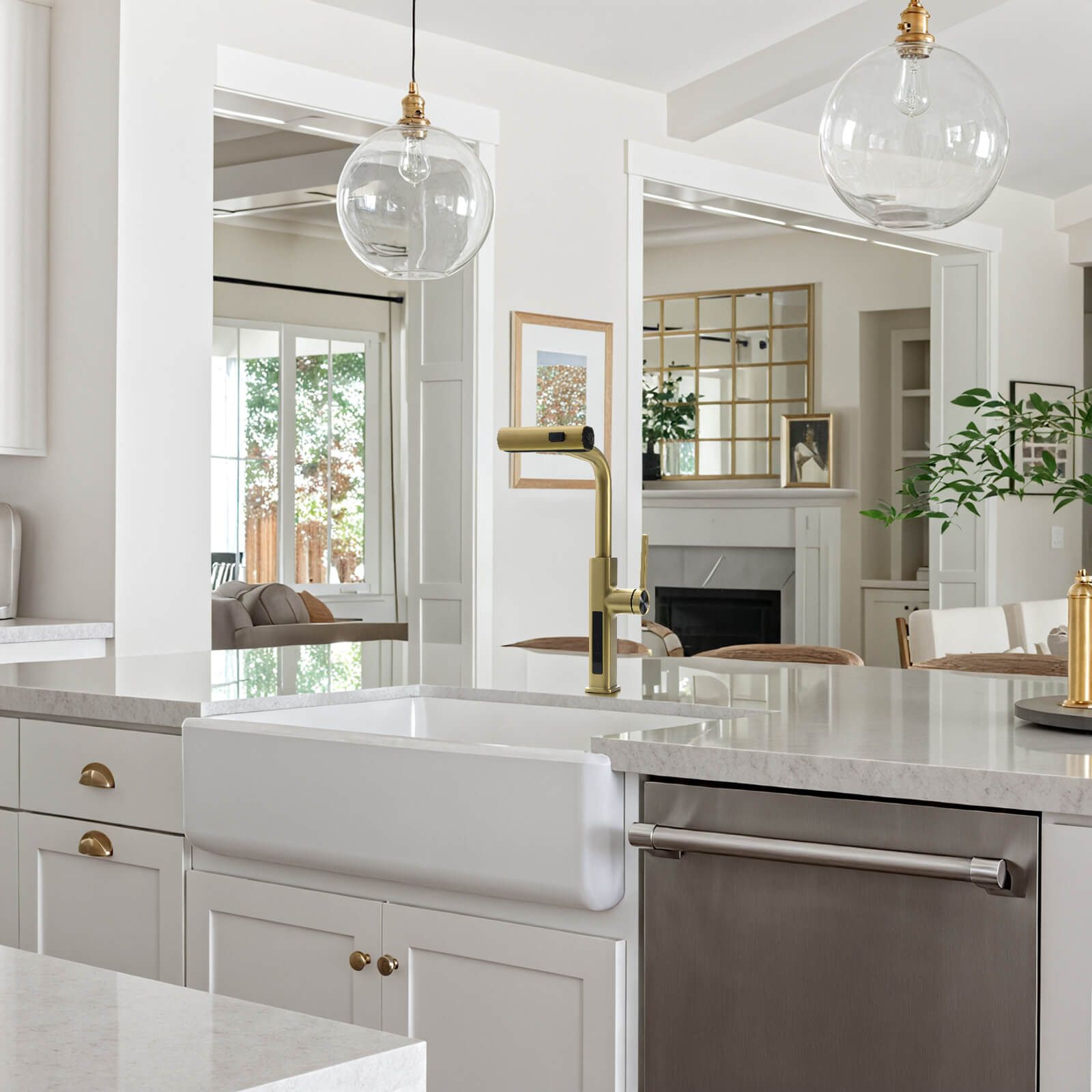 Recertified - Lefton Waterfall & Pull - Out Kitchen Faucet with Temperature Display - KF2209 - US - Kitchen Faucets - Lefton Home