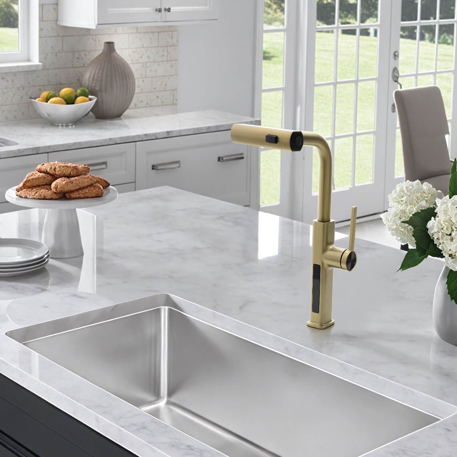Recertified - Lefton Waterfall & Pull - Out Kitchen Faucet with Temperature Display - KF2209 - US - Kitchen Faucets - Lefton Home