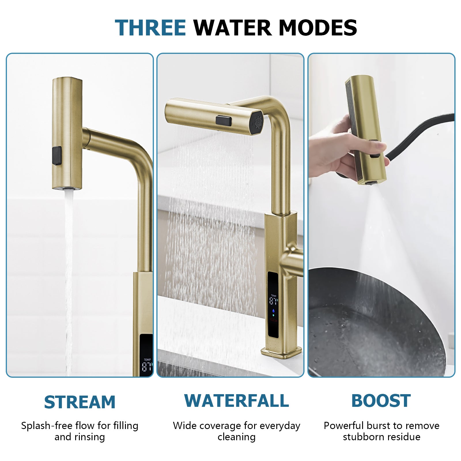 Lefton 33"x 22" Stainless Steel Farmhouse Kitchen Sink - FS2501 with Waterfall & Pull - Out Kitchen Faucet - KF2209 - Kitchen Sinks - Lefton Home