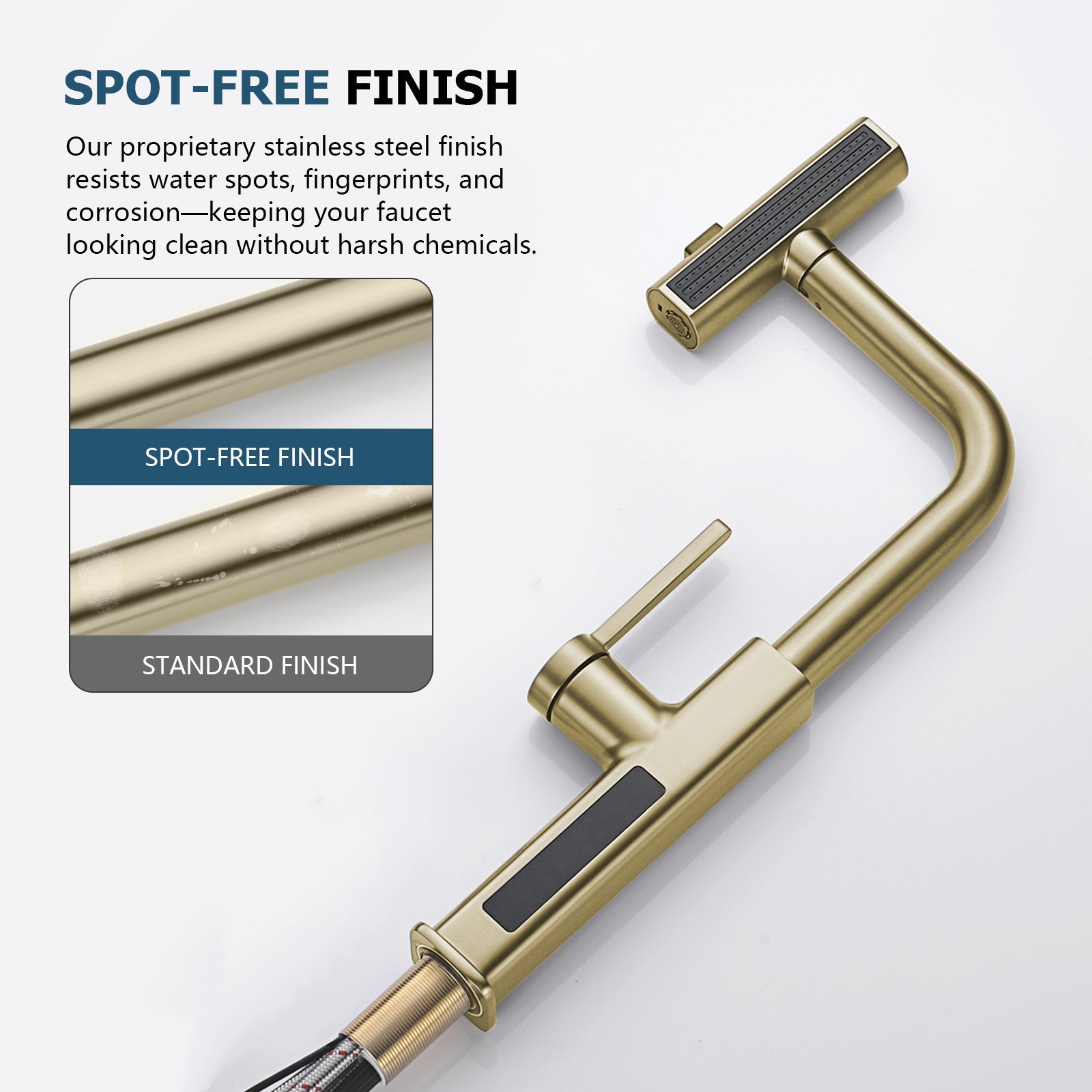 Lefton 33"x 22" Stainless Steel Farmhouse Kitchen Sink - FS2501 with Waterfall & Pull - Out Kitchen Faucet - KF2209 - Kitchen Sinks - Lefton Home