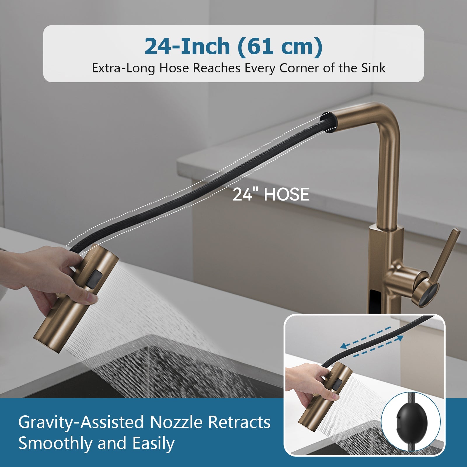 Lefton Waterfall & Pull - Out Kitchen Faucet with Temperature Display - KF2209 - Kitchen Faucets - Lefton Home