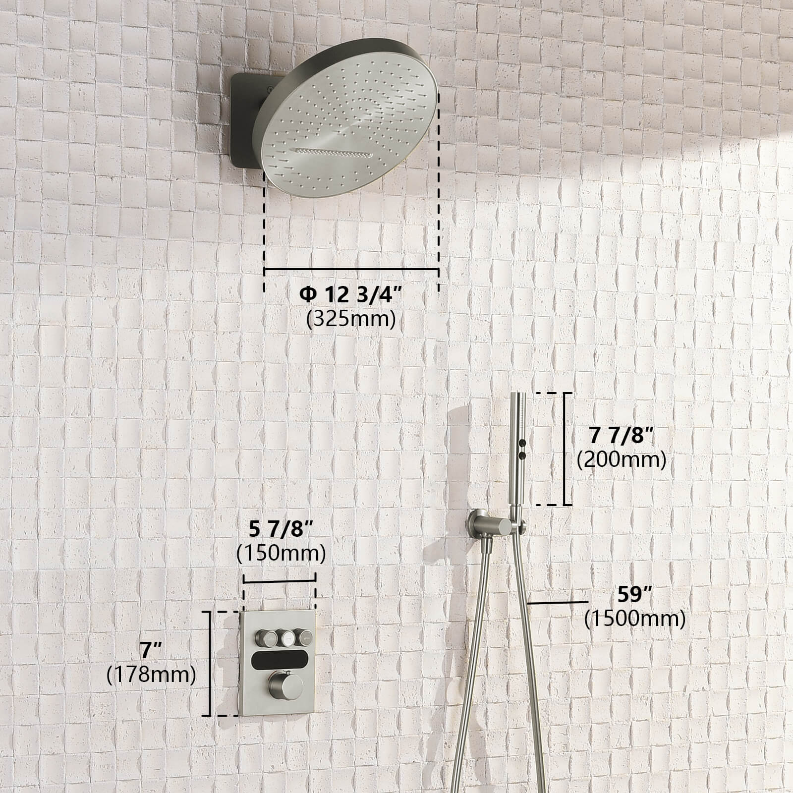 Recertified-Lefton Concealed Rainfall Thermostatic Shower System with Hand Shower-SSWM2501-Shower System-Lefton Home