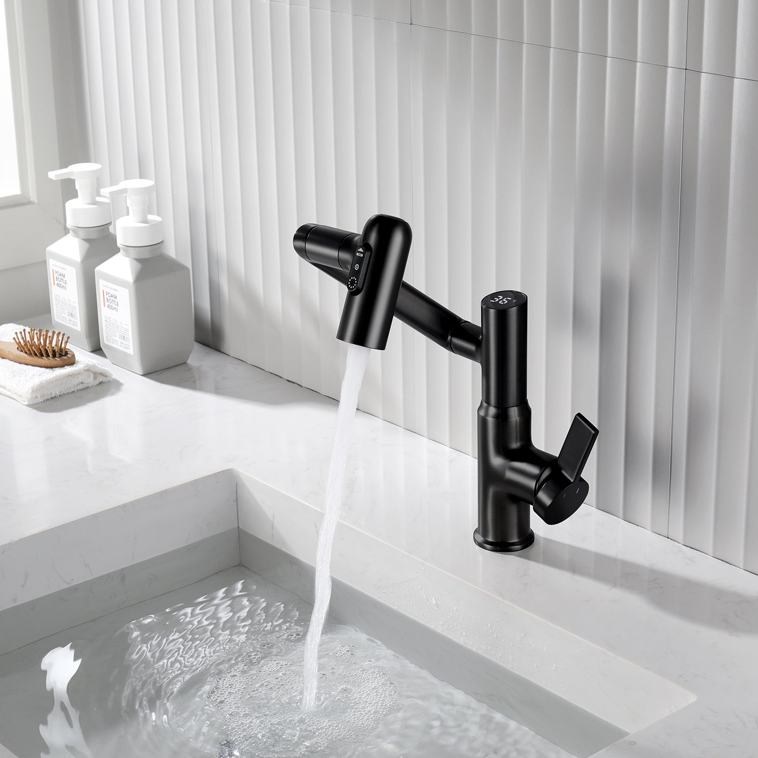 BF2204-3, Lefton Single-Hole Rotatable Faucet with Temperature Display