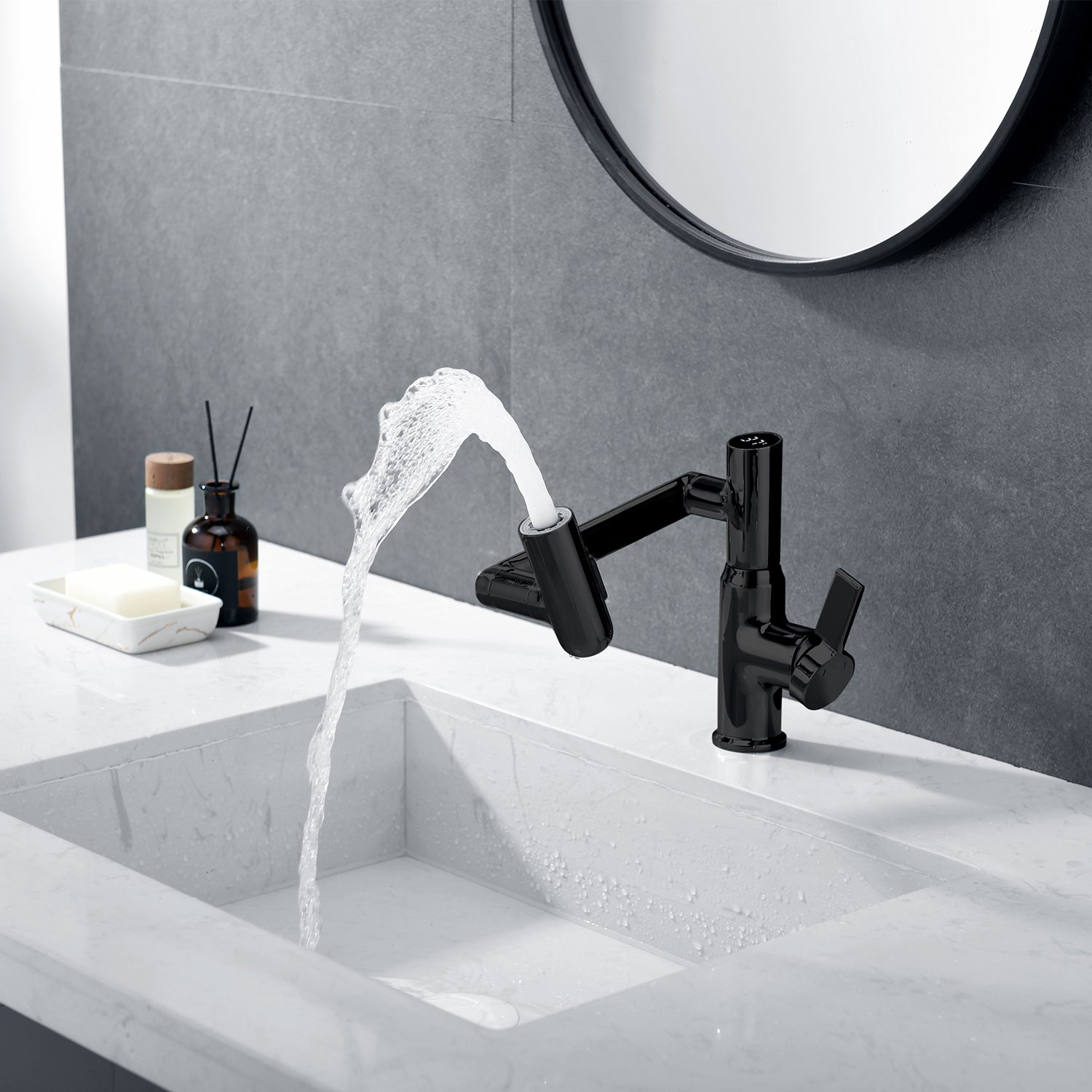 BF2204-3, Lefton Single-Hole Rotatable Faucet with Temperature Display