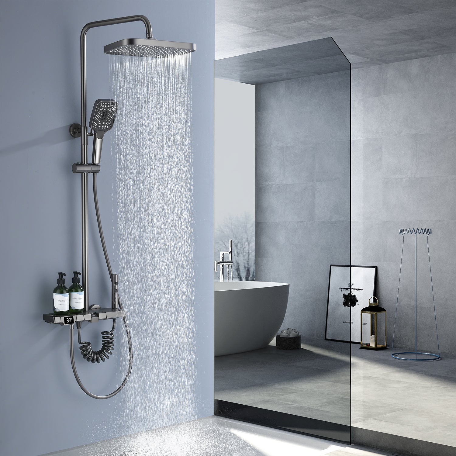 Lefton Thermostatic Shower System with Temperature Display and 4 Water Outlet Modes-SST2203