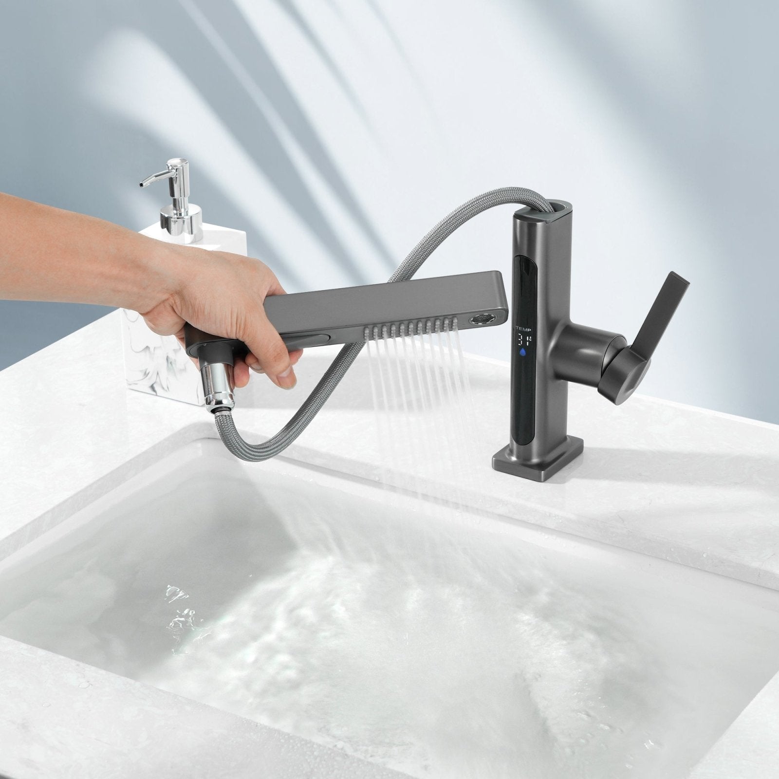 Lefton Single-Hole Pull-Out Faucet with Temperature Display-BF2206 -Bathroom Faucets- Lefton Home