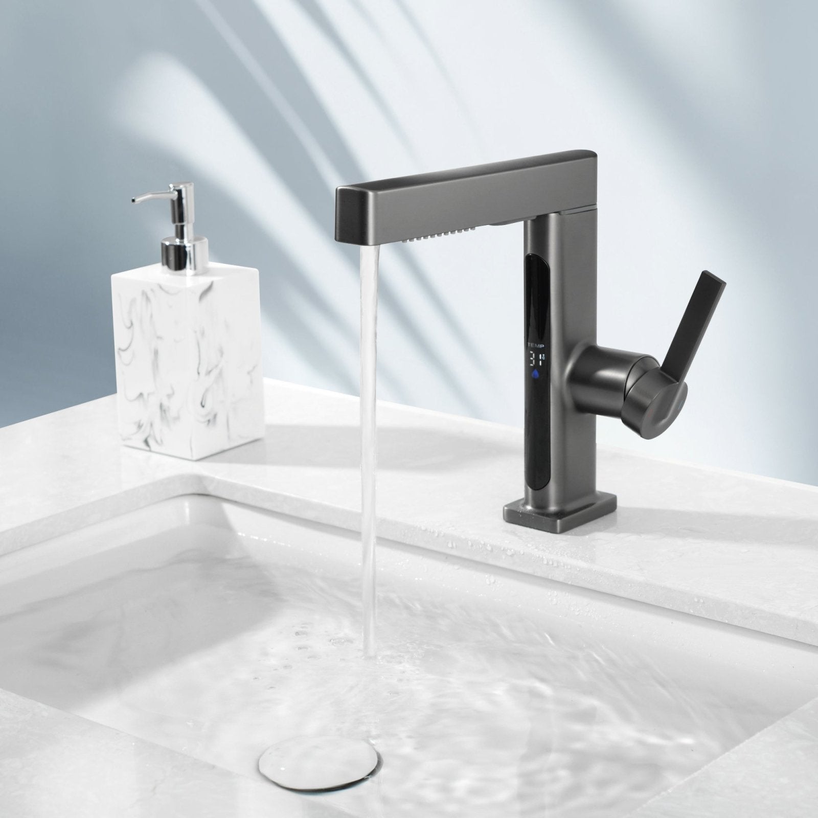 Lefton Single-Hole Pull-Out Faucet with Temperature Display-BF2206 -Bathroom Faucets- Lefton Home