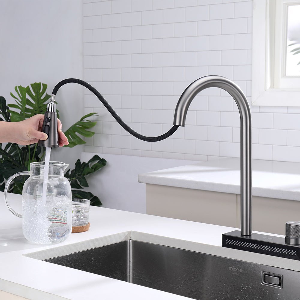 Lefton Waterfall & Pull-Down Bifunctional Kitchen Faucet-KF2207 -Kitchen Faucets- Lefton Home