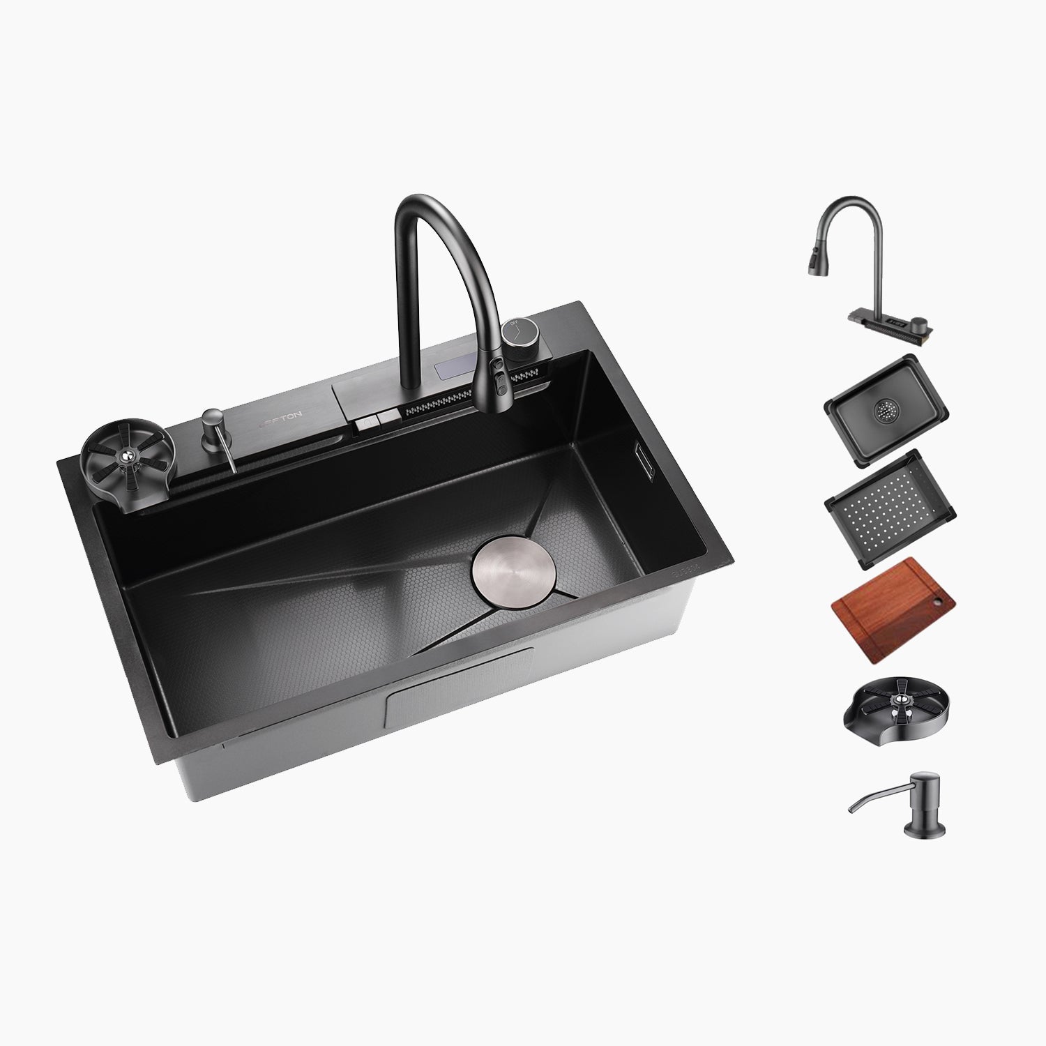 Lefton Waterfall Workstation Kitchen Sink Set With Digital Temperature Display-KS2204 -Kitchen Sinks- Lefton Home