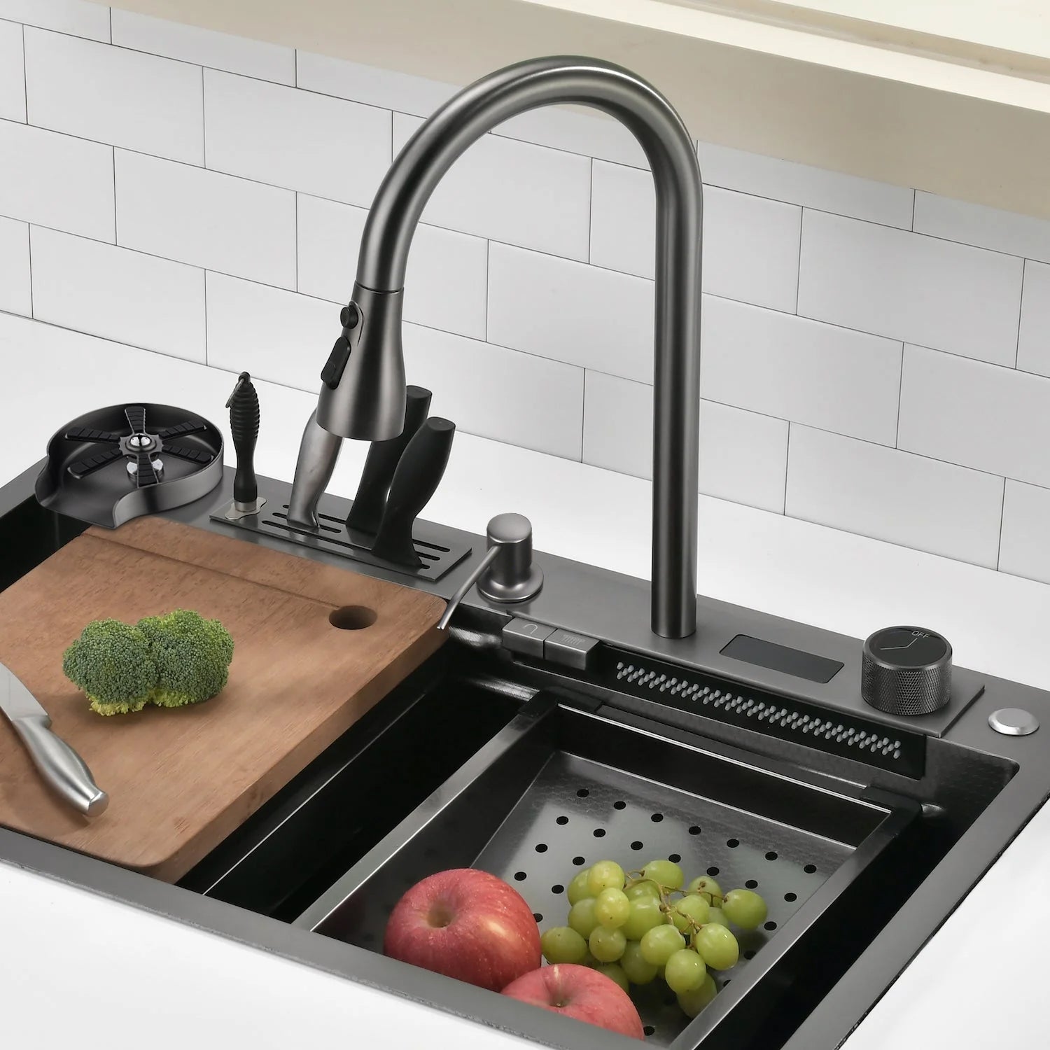Lefton Waterfall Workstation Kitchen Sink Set With Digital Temperature Display & Knife Holder-KS2204