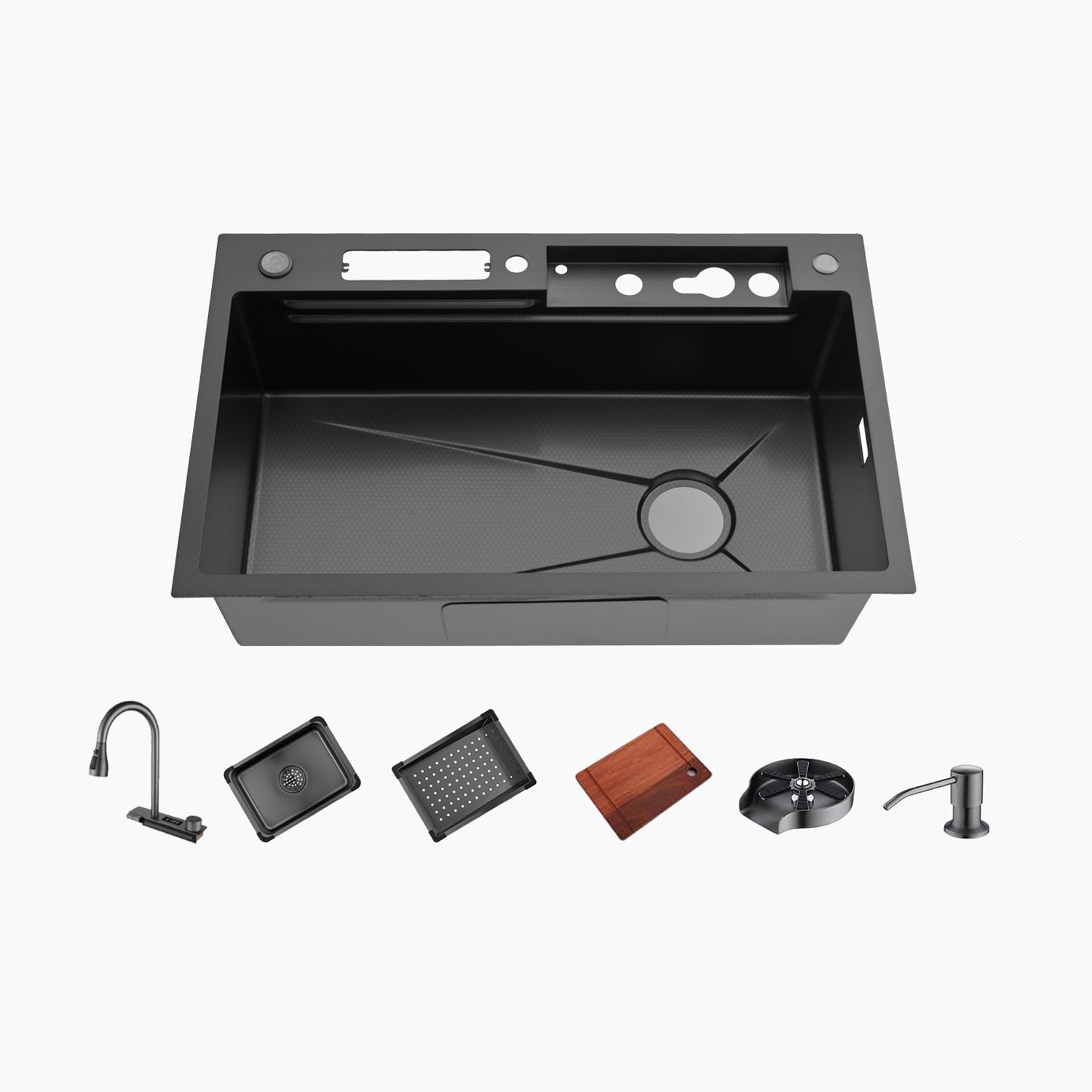 Lefton Waterfall Workstation Kitchen Sink Set With Digital Temperature Display& Knife Holder